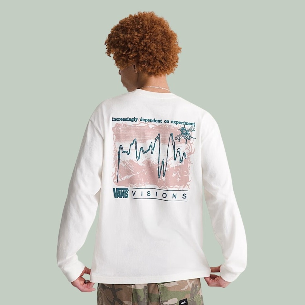 Vans Visions Long Sleeve Graphic T-Shirt Cream Loose Fit Men's Size L NEW